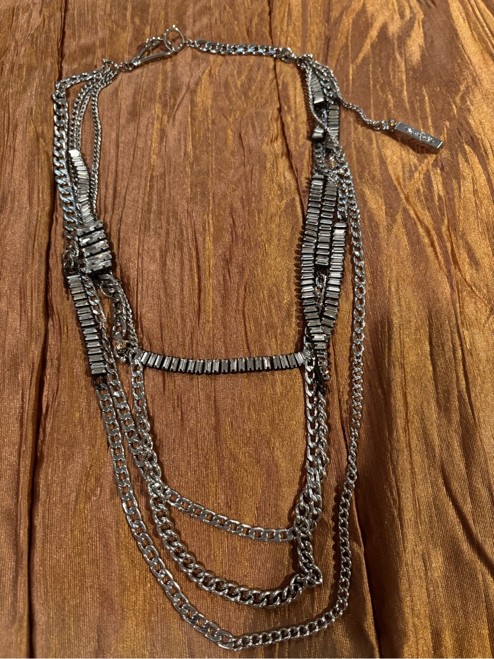 H.Bendel Silver/Rhinestone Multi-Chain Necklace